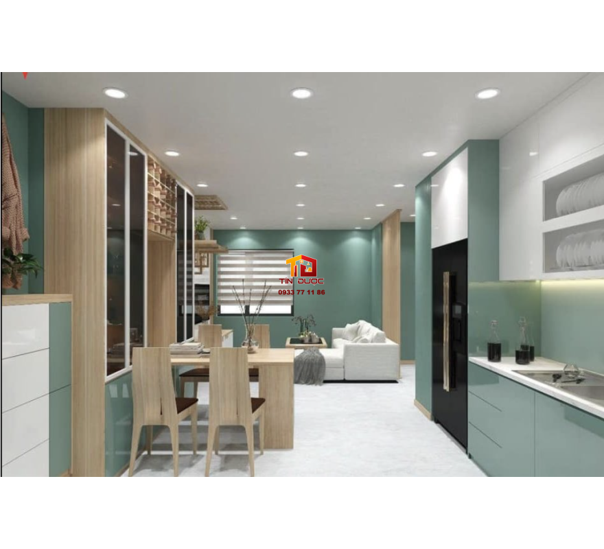 Tủ bếp Acrylic Tr&aacute;ng Gương Chống Trầy V&agrave; Ẩm Mốc - TBA072