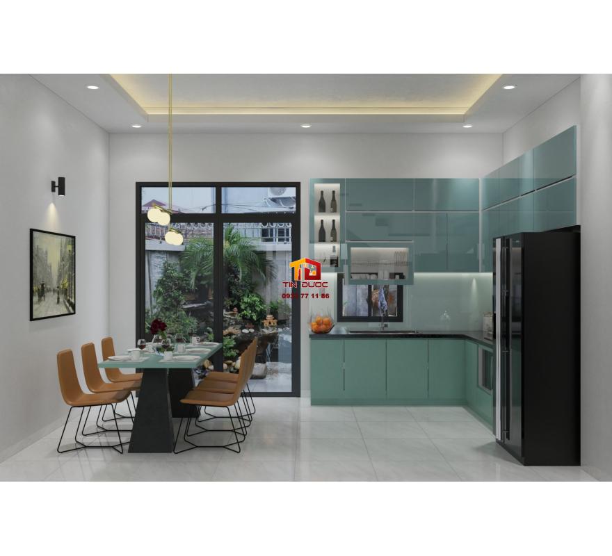 Tủ Bếp Nhựa Picomat Phủ Acrylic M&agrave;u Xanh Cao Cấp - TBA049